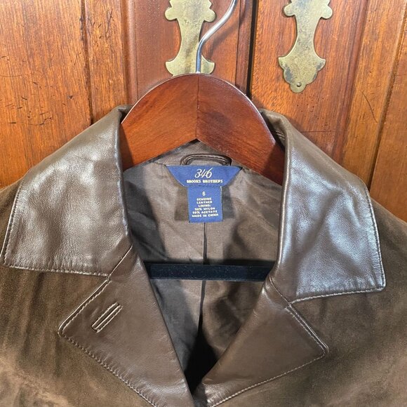 Brooks Brothers 346 Women's Blazer Jacket Size 6 Brown Suede Leather Button Up - Picture 10 of 16